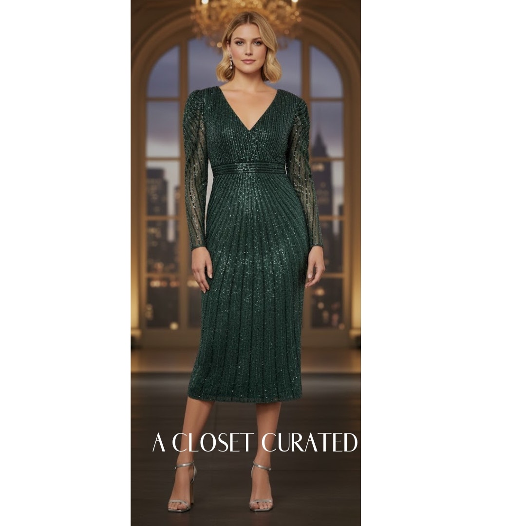 Mac Duggal Beaded Lace Long Sleeve Gown 18 Green Nwt Style 93676